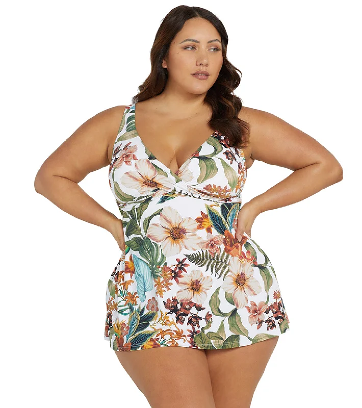 Artesands Woman's Plus Size Into The Saltu Delacroix Swim Dress (Multifit D-G Cup) White Retro Swimwear Style