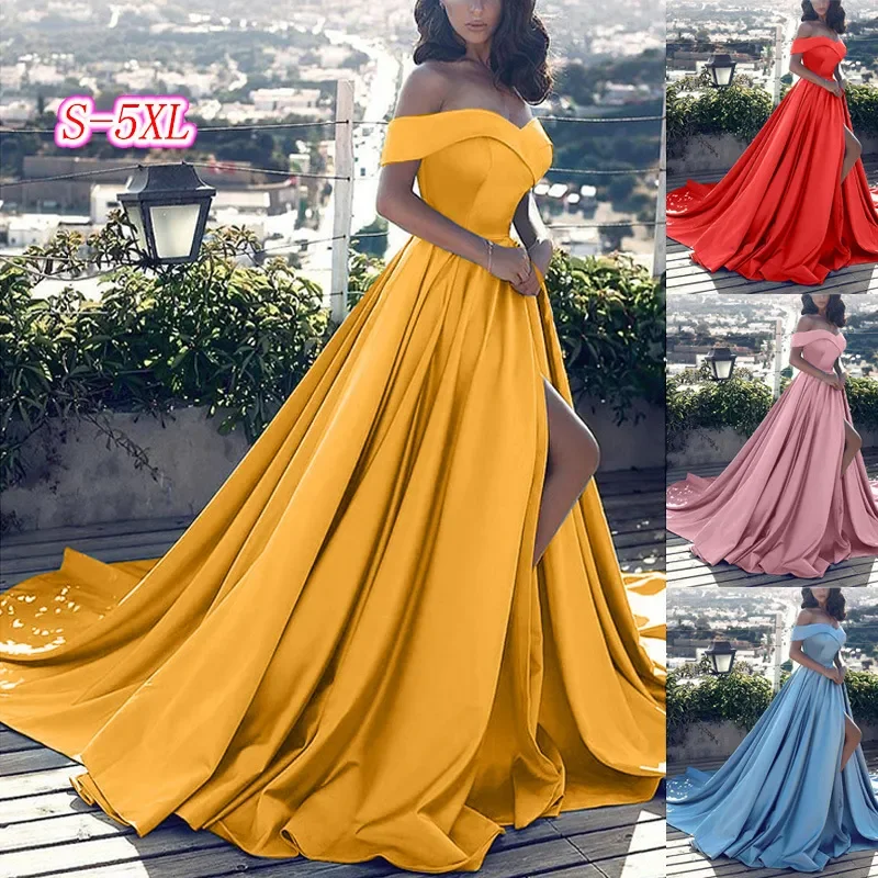 Autumn Women Sexy Strapless Sleeveless Solid Color Split Party Maxi Dress Elegant Maxi Dress with Pockets