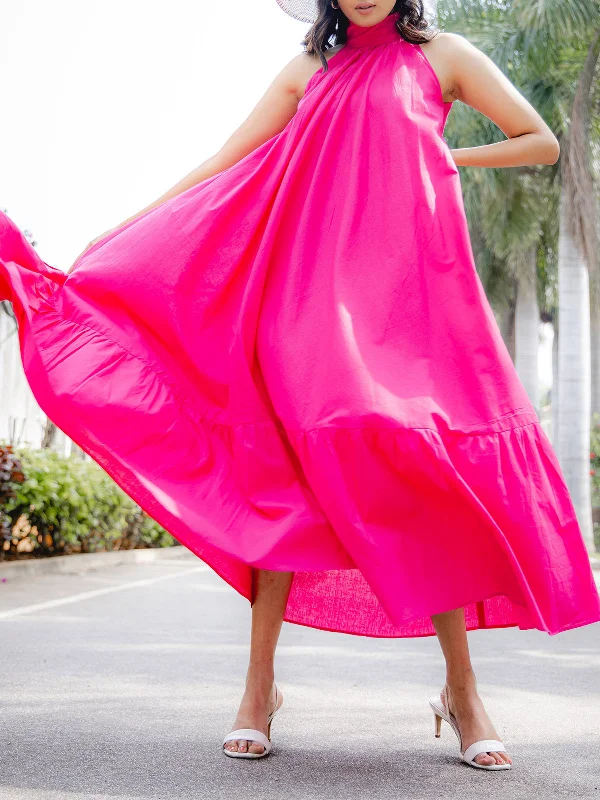 Back-Tie Maxi Dress Pink Fashionable Faux Wrap Maxi Dress