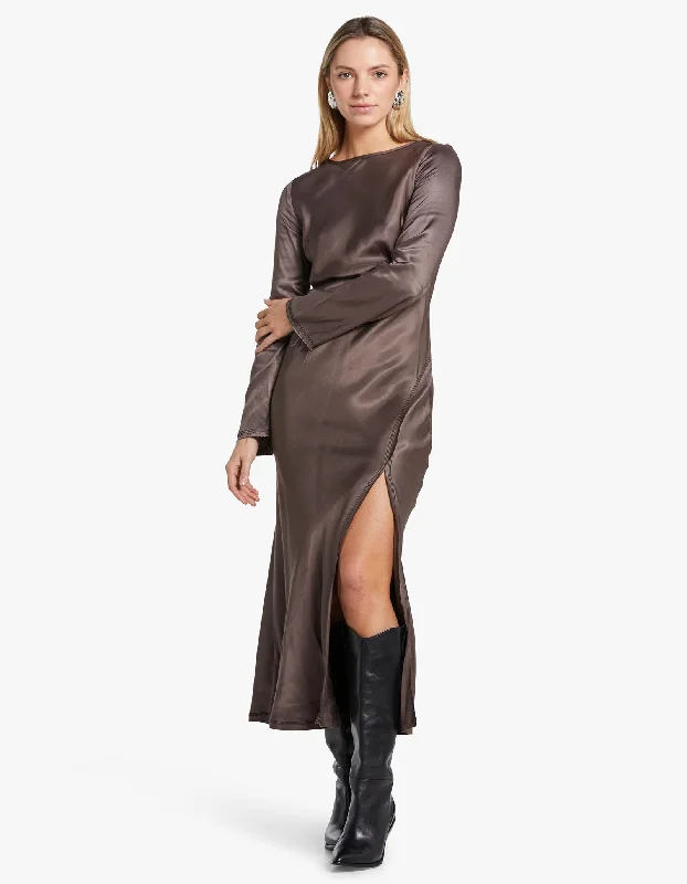 Kai L/S Split Maxi Dress - Pewter Comfortable Ruffle Maxi Dress