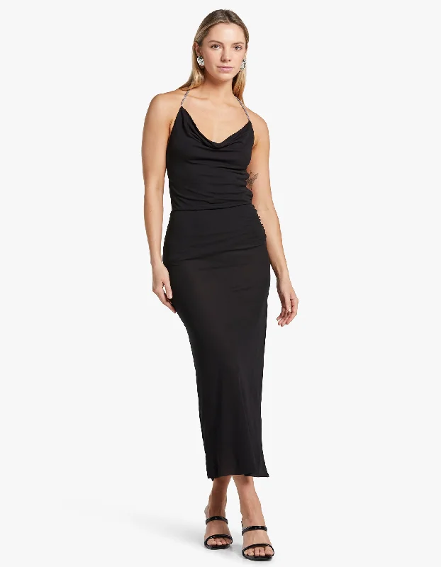 Lexie Cowl Maxi Dress - Black Elegant Velvet Maxi Dress