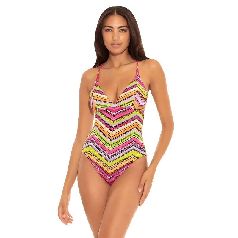 Becca Farah Reversible Multi One Piece Womens Swimsuit Sleek Racerback Swimsuit