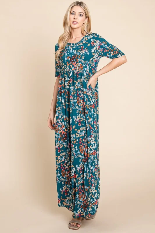 BOMBOM Printed Shirred Maxi Dress Stylish Boho Maxi Dress