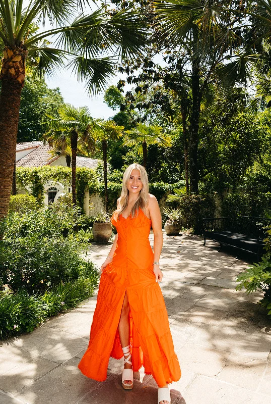 Bree Maxi Dress - Red Orange Elegant Maxi Dress with Belt