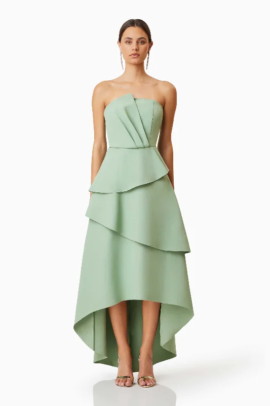 Caroline Strapless Maxi Dress In Green Cozy Knitted Maxi Dress