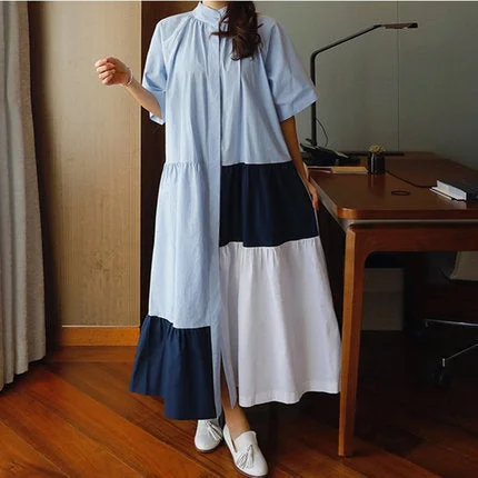 Casual Summer Contrast Color  A Line Long Maxi Dresses Elegant Maxi Dress with Slit