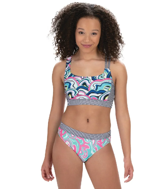 Dolfin Uglies Women's Asymmetrical Two Piece Work Out Swimsuit Off Beat/Ripple Floral Bikini Top