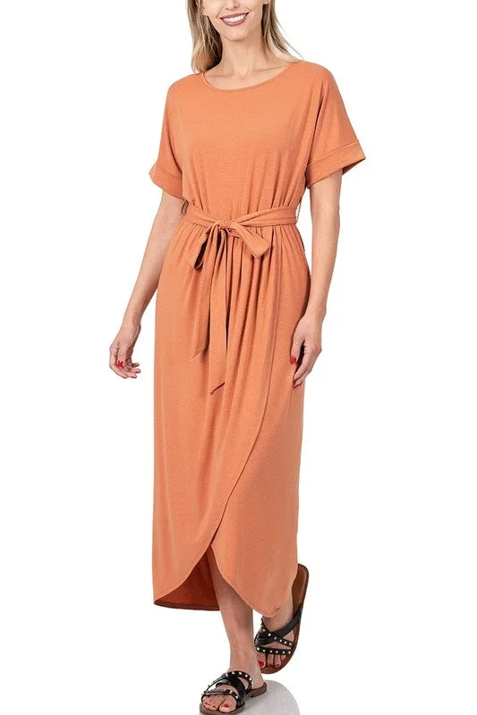 #: Dreamsicle Junction Butter Orange Maxi Dress (Size Large) Comfortable Maxi Dress with Sleeves