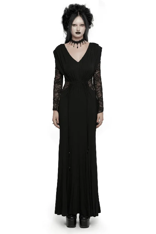 Elegant Gothic Lace Sleeved Maxi Dress for Women Trendy Printed Maxi Dress