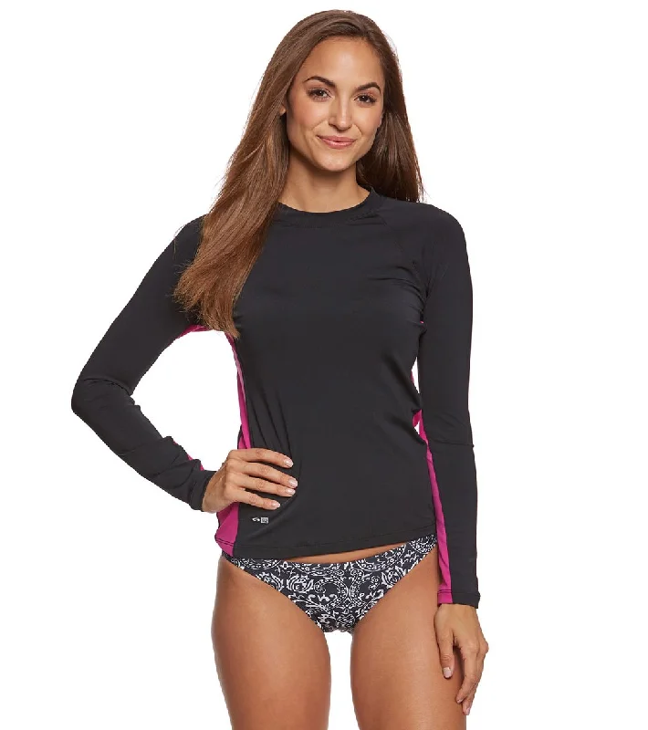 EQ Swimwear Poly L/S Rash Guard Black/Fuscia Sexy Cutout Swimsuit