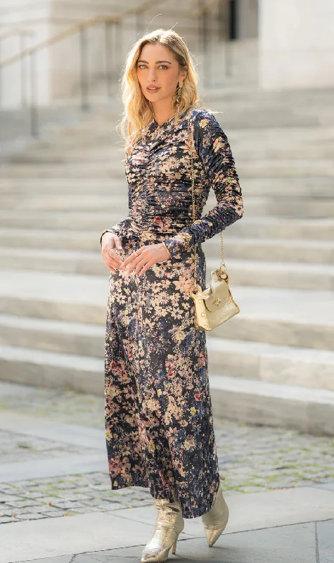 FLORAL VELVET MAXI DRESS Classic Strapless Maxi Dress