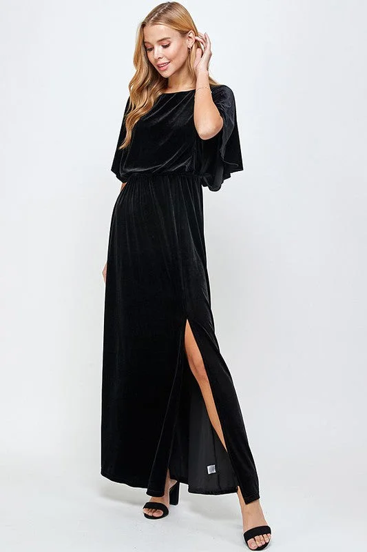 #: Formal Attire Only Black Velvet Maxi Dress (Size Small) Comfortable Ruffle Hem Maxi Dress