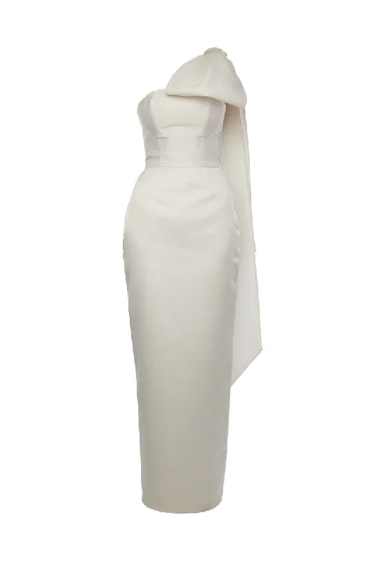 GIGI WHITE MAXI DRESS WITH CAPE BOW Stylish Button-Up Maxi Dress