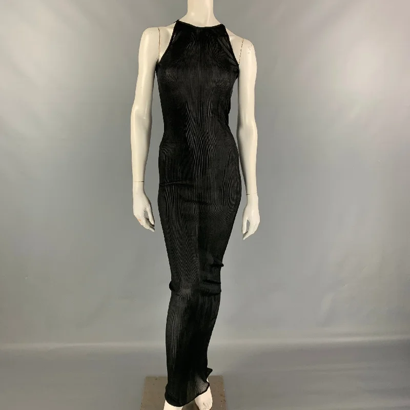 GIVENCHY Fall '21 Size One Size Black Ribbed Silk Maxi Dress Elegant Maxi Dress with Pockets