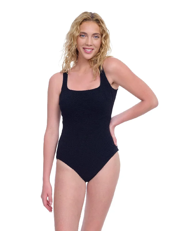 Gottex Exclusive Full Coverage Textured Square Neck One Piece Swimsuit Plunge Back Swimsuit