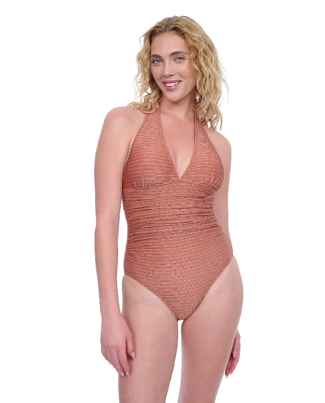 Gottex Exclusive Halter V-Neck One Piece Swimsuit Casual Swim Dress