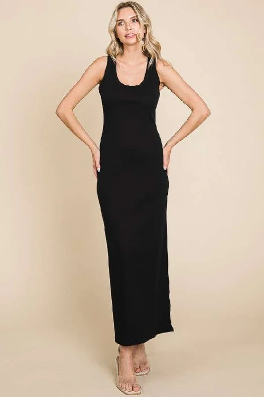 / Here's The Scoop Black Maxi Dress (Size Medium) Cozy Ribbed Maxi Dress