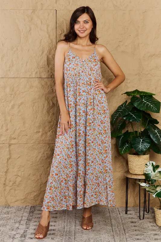 Take Your Chances Full Size Floral Halter Neck Maxi Dress Trendy Maxi Dress with Bow