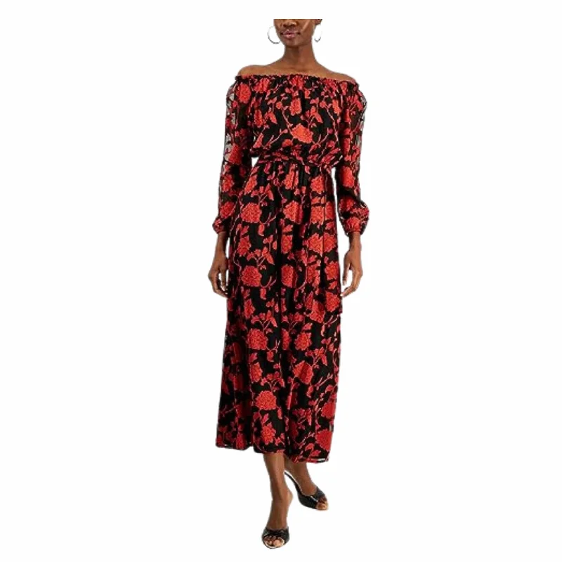 INC - Floral-Print Off-the-Shoulder Maxi Dress Fashionable Sheer Maxi Dress