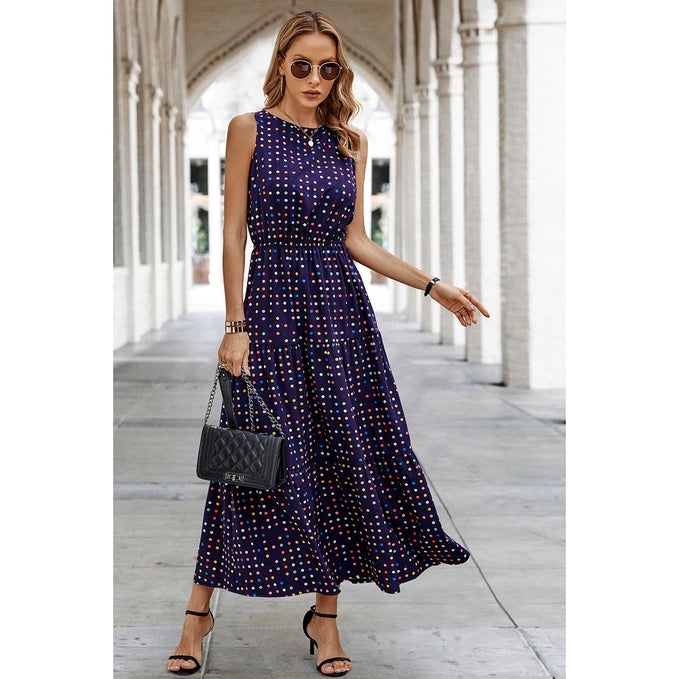 / Its A Date Navy Print Sleeveless Maxi Dress (Size Small) Comfortable Fit-and-Flare Maxi Dress