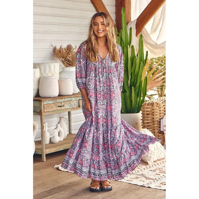 JAASE Bonnie Print Paris Maxi Dress Stylish Maxi Dress with Frills