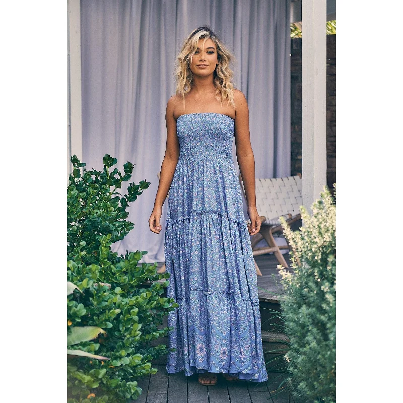 JAASE Butterfly Fields Blue Print Salsa Strapless Maxi Dress Cozy Knit Maxi Dress