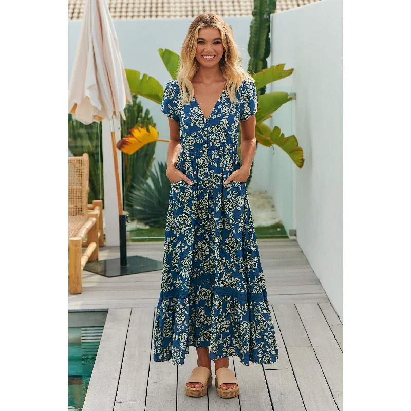 JAASE Day Dream Sea Print Carmen Maxi Dress Stylish Boho Maxi Dress