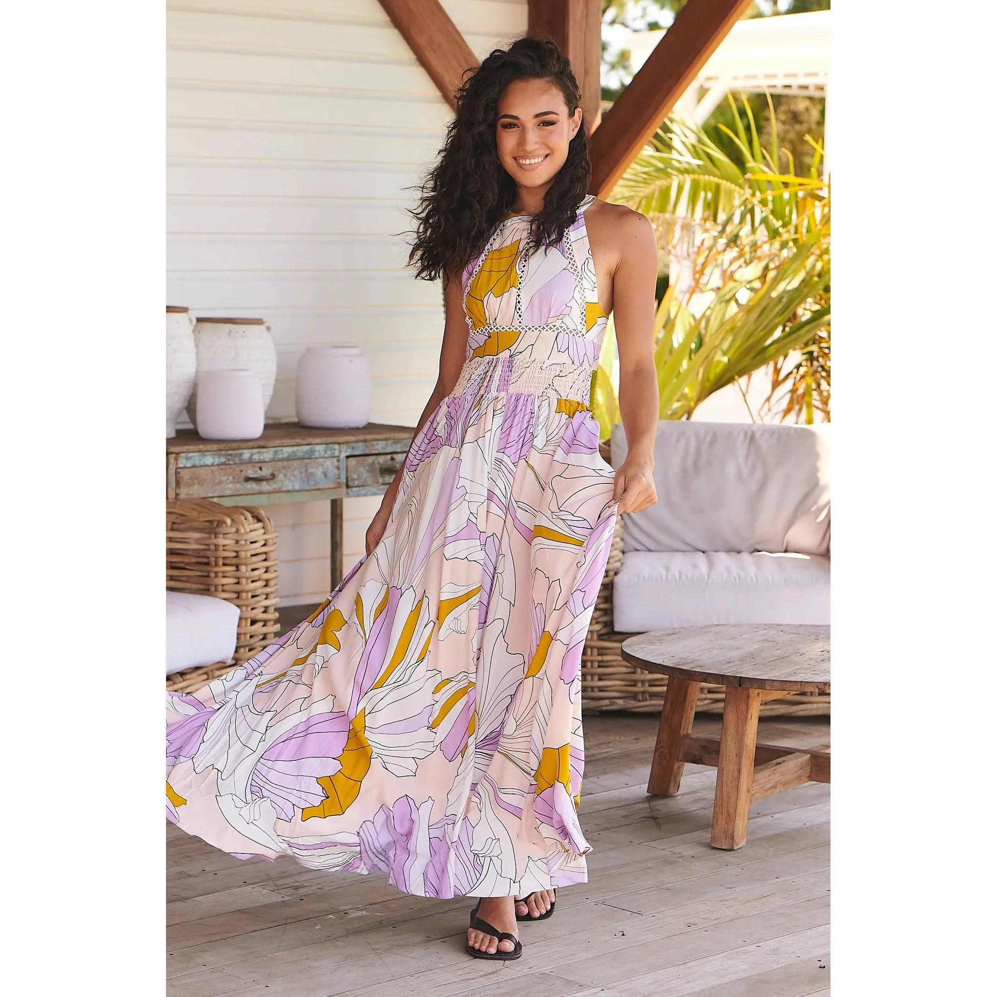 JAASE Endless Summer Lavender Swirl Maxi Dress Comfortable Maxi Dress with Sleeves