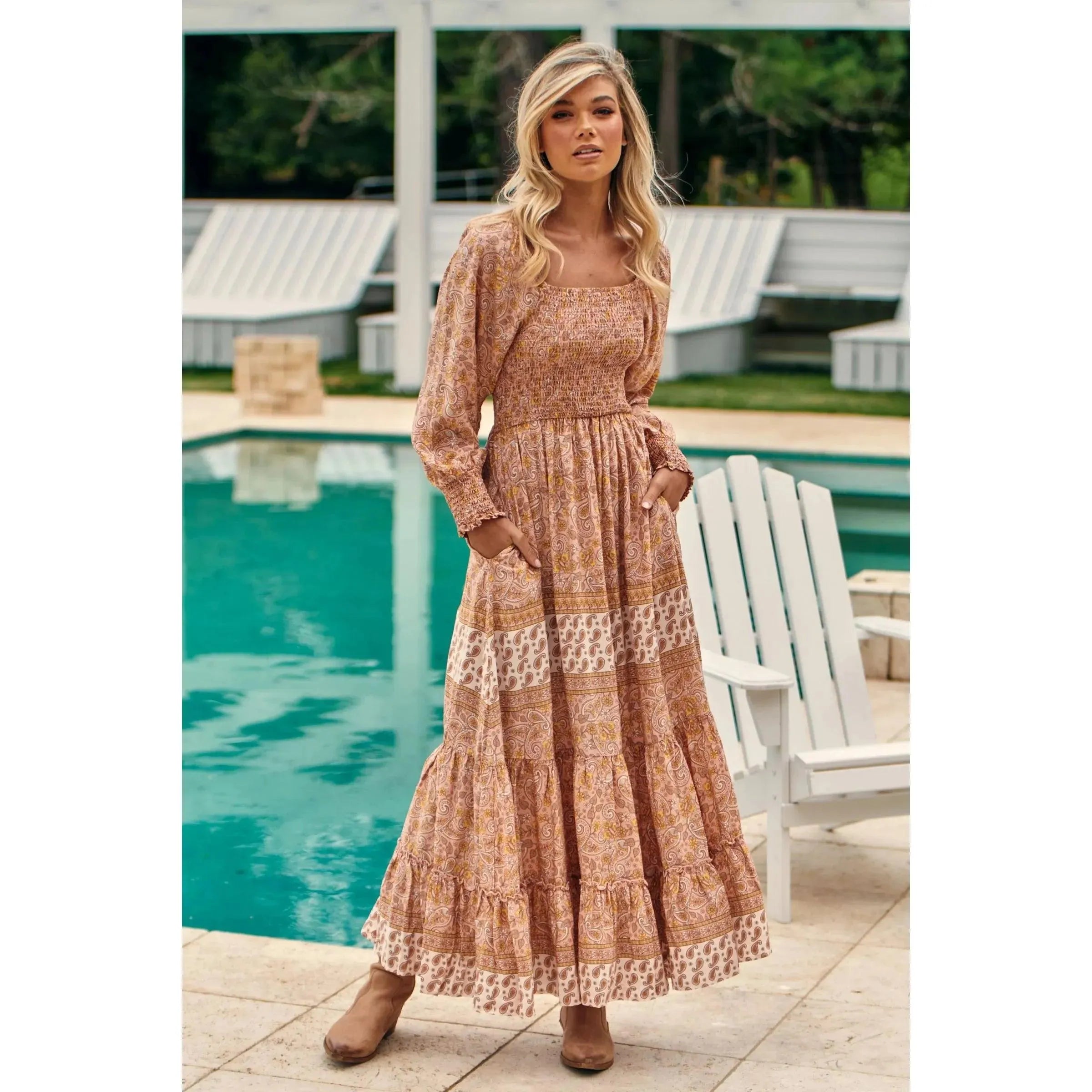 JAASE Pink Paisley Print Aquarius Maxi Dress Stylish Maxi Dress with Frills