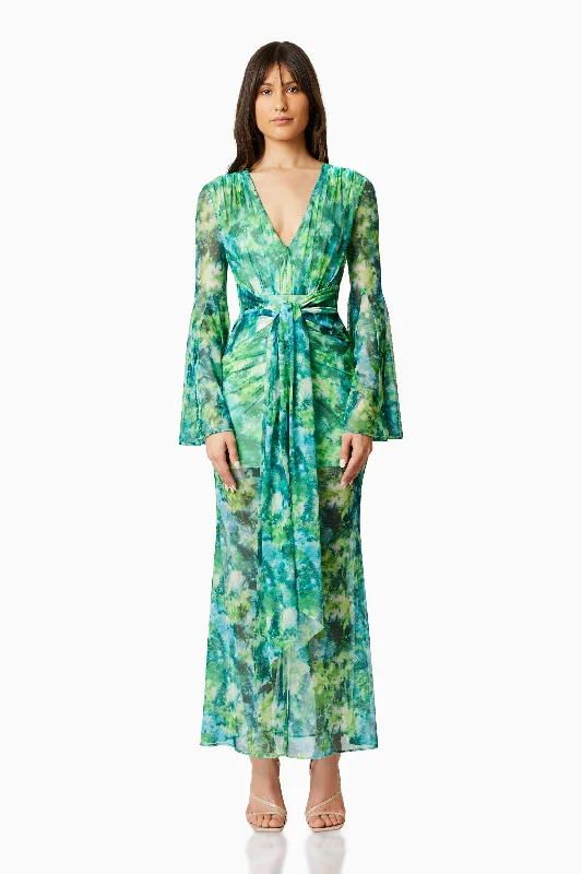 Jonquil Long Sleeve Maxi Dress In Green Cozy Maxi Dress with Slit