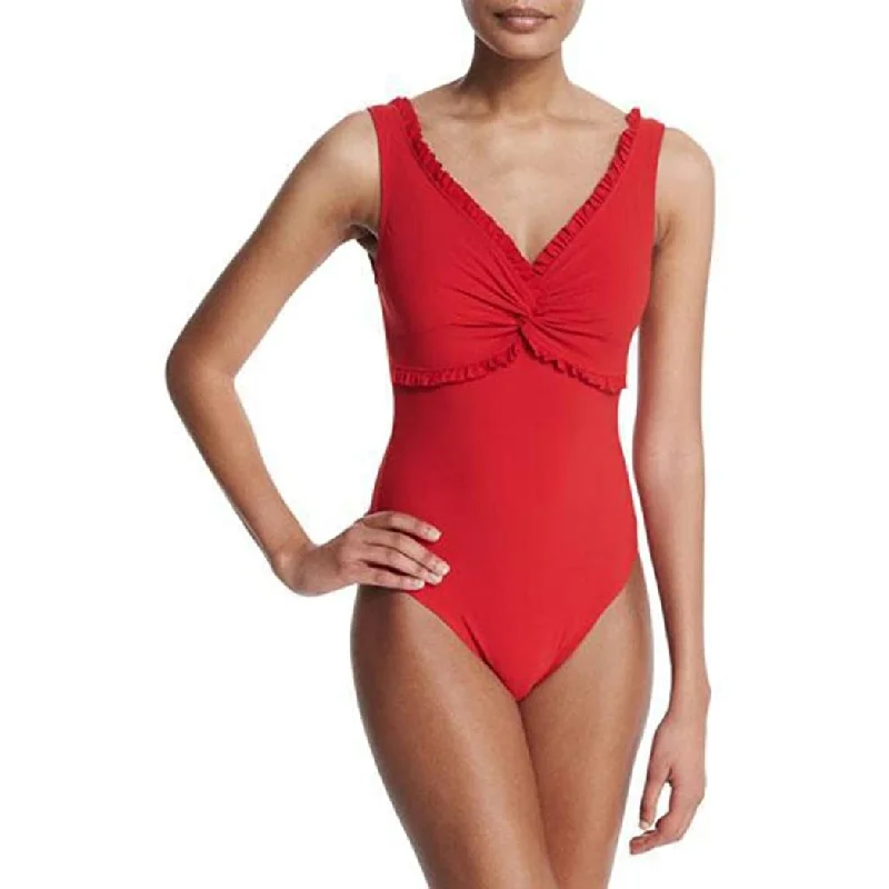 Karla Colletto Twist V-Neck Womens Once Piece Swimsuit Crisscross Back Swimsuit