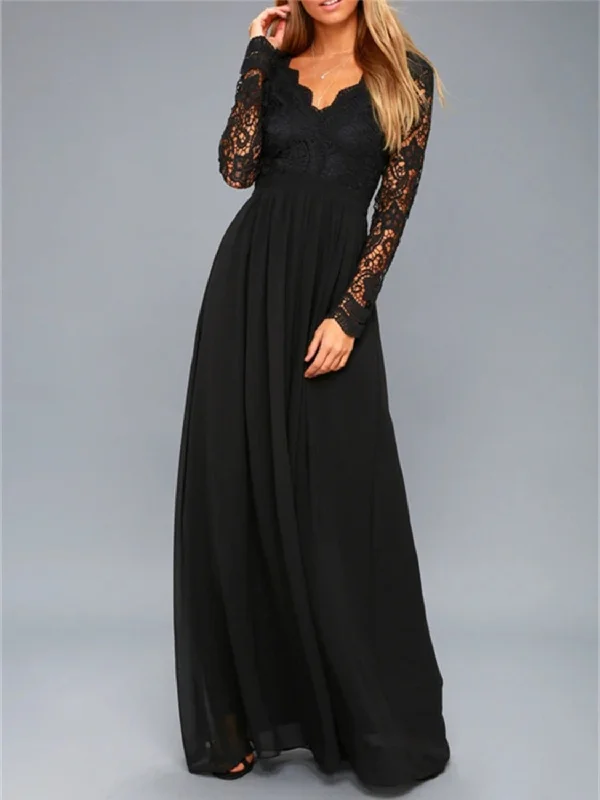 Lace Detail Backless Long Sleeve Maxi Dress Fashionable Sleeveless Maxi Dress