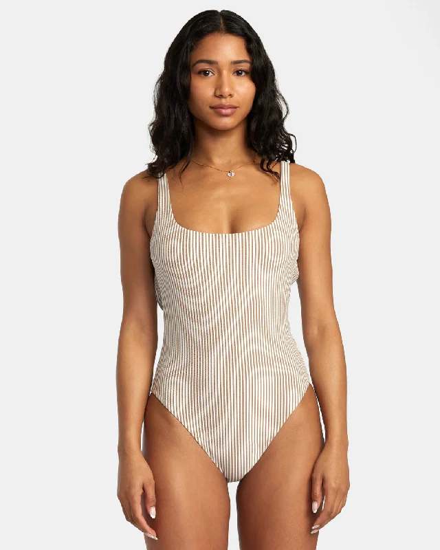 Linear Staple One-Piece Med French One-Piece Swimsuit - Workwear Brown Sexy Cutout Swimsuit