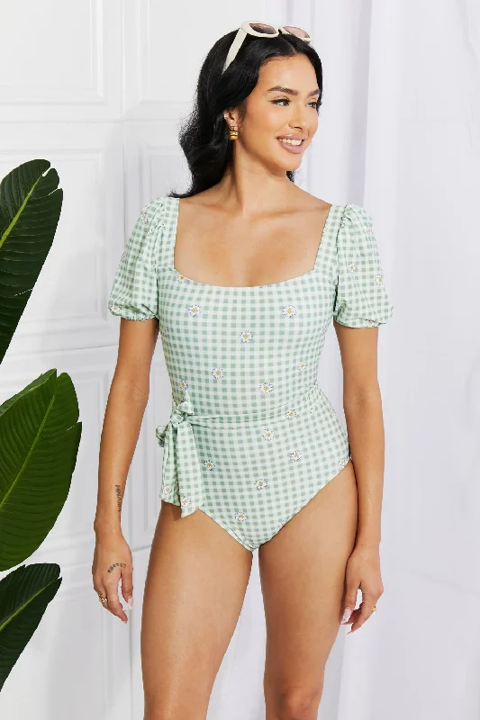 Marina West Swim Salty Air Puff Sleeve One-Piece in Sage Sexy Swimwear Set