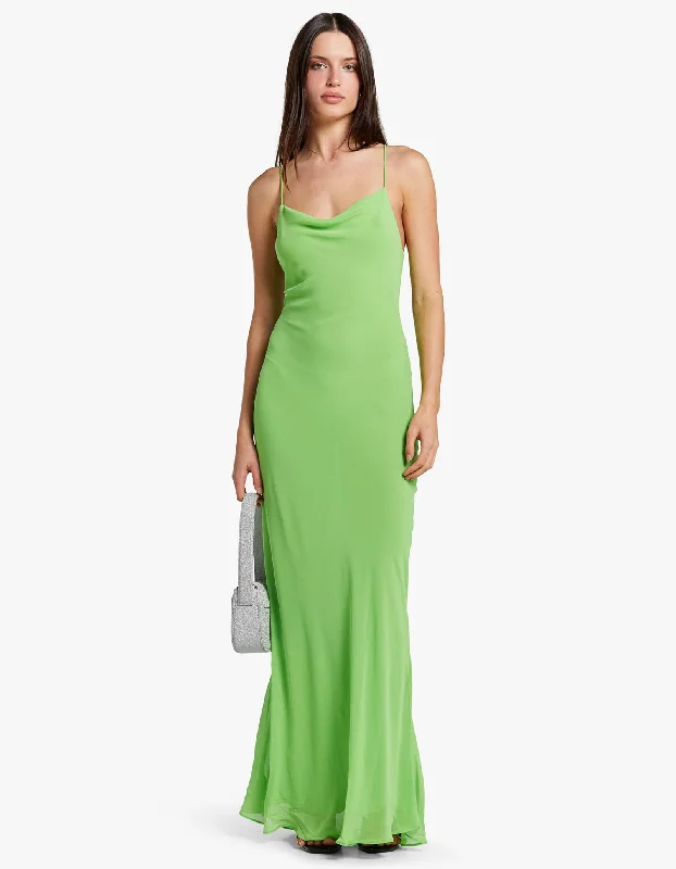 Elowen Printed Georgette Maxi Dress - Neon Green Fashionable Sleeveless Maxi Dress