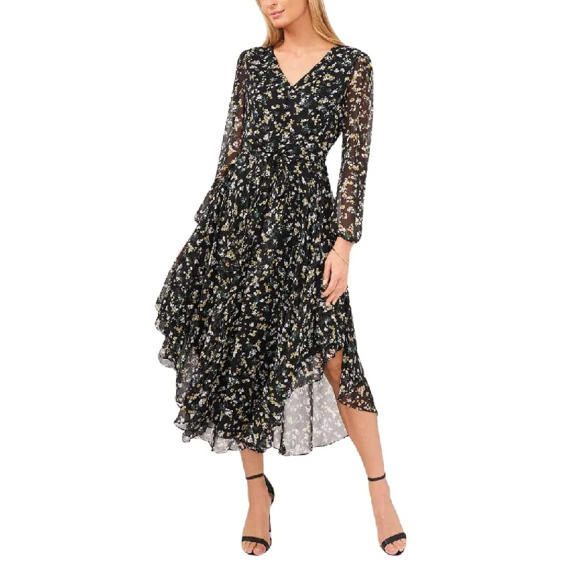 MSK - Petite Floral-Print Button-Front Maxi Dress Fashionable High-Waist Maxi Dress