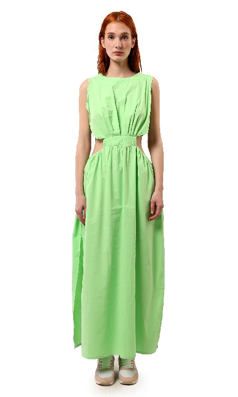 O178816 Sleeveless Light Green Solid Maxi Dress Chic Summer Floral Maxi Dress