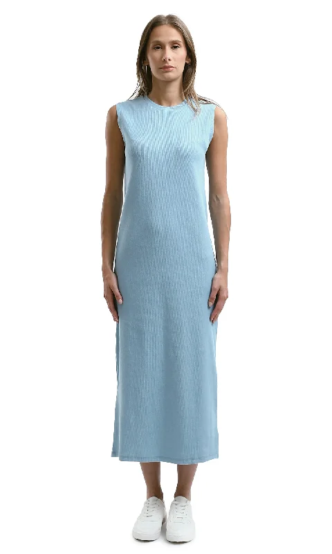 O189720 Light Blue Slip On Sleeveless Summer Maxi Dress Trendy Maxi Dress with Belt