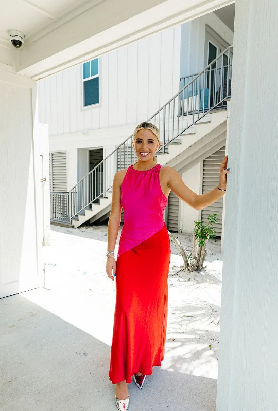 On The Lookout Maxi Dress - Fuchsia/Red Classic Strapless Maxi Dress