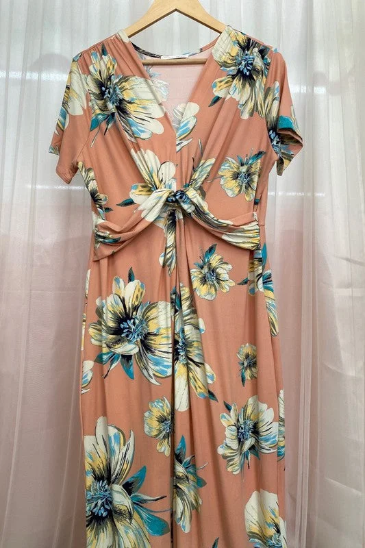 Plus Floral Short Sleeve Maxi Dress - Final Sale Trendy Short Sleeve Maxi Dress