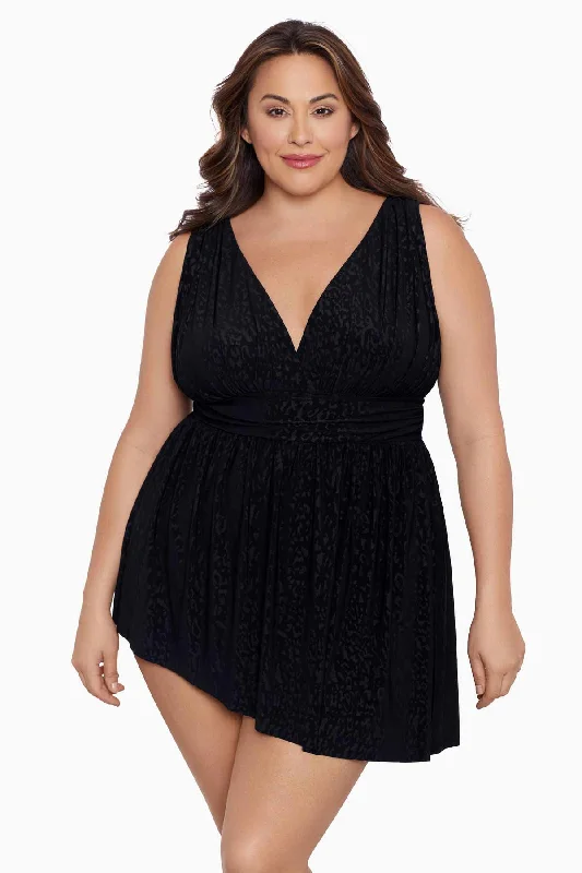 Plus Size Goddess Flyaway Long Torso Swim Dress Boss Lady Retro Swimwear Style