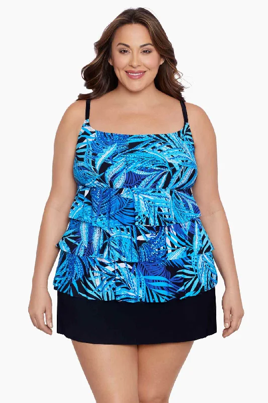 Plus Size Ruffle Faux Skirtini W/ Pockets Long Torso One Piece Swimsuit Jungle Boogie Elegant Swim Dress