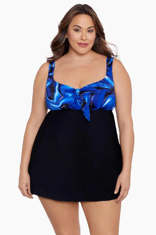 Plus Size Tie Front Long Torso Swim Dress Infinite Shine Reversible Bikini Set