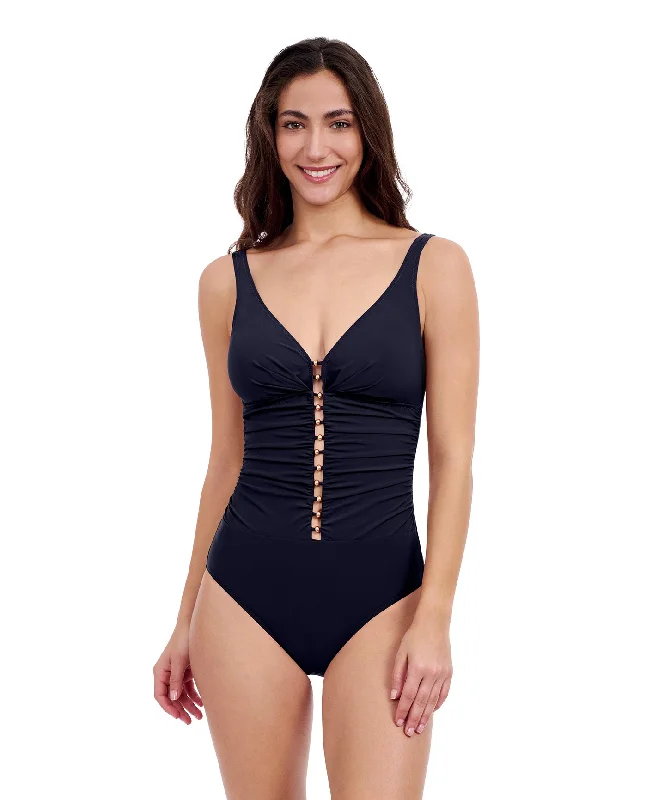 Profile By Gottex Tutti Frutti D-Cup V-Neck Gold Beaded One Piece Swimsuit Quick-Dry Swimsuit