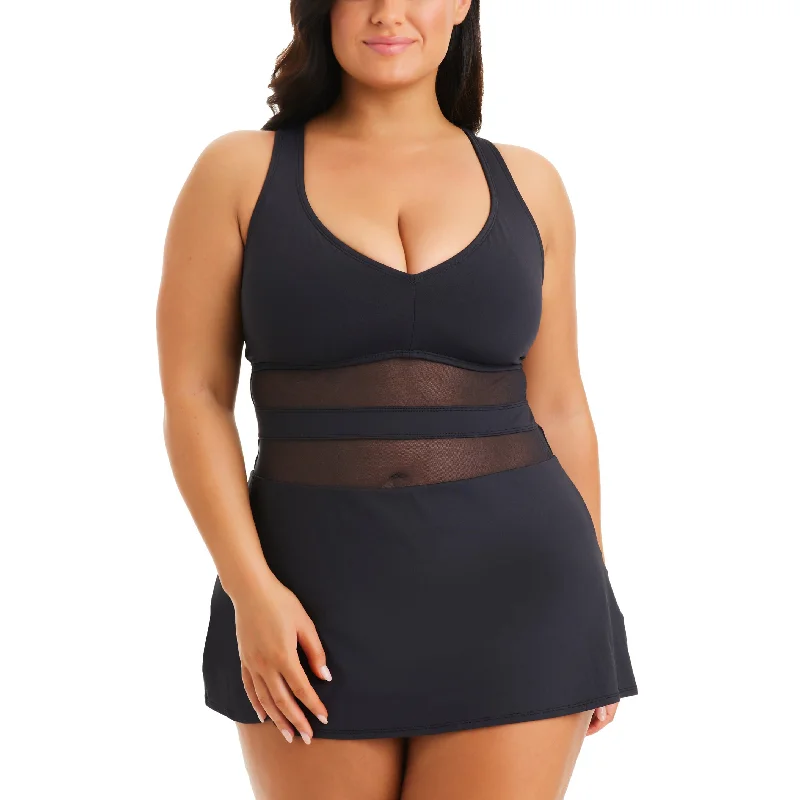 Don't Mesh With Me Cross Back Plus Swimdress - RBDM23271X High-Waisted Swimwear