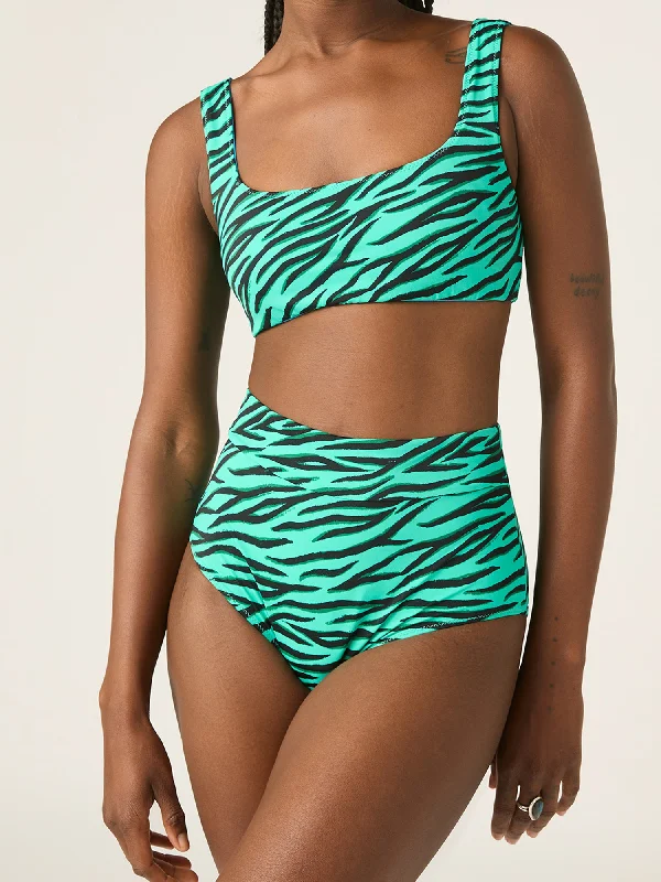 Reversible Swimwear Crop Top Party Animal Green / Oasis Blue Tropical Print One-Piece