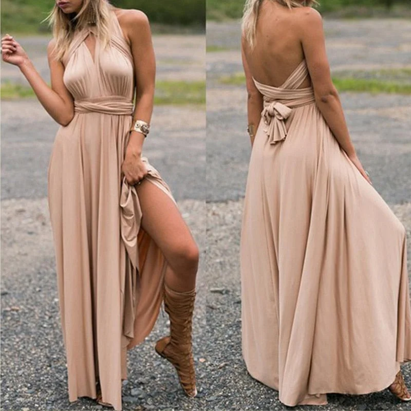 Sexy Long Bridesmaid Multi Way Wrap Convertible Infinity Maxi Dress Hollow Out Bandage Vestidos Comfortable T-Shirt Maxi Dress