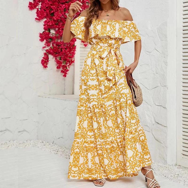 Sexy Off The Shoulder Short Sleeves Long Maxi Dresses Comfortable Maxi Dress with Slits