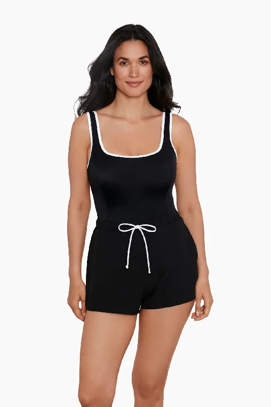 Sport Jogger Scoop Tank One Piece Swimsuit Colorblock Sporty Swimsuit Style