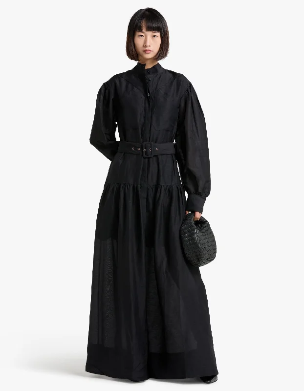 Celeste Long Sleeve Tiered Shirt Maxi Dress - Black Comfortable Cotton Maxi Dress